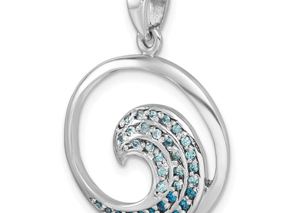 Sterling Silver Rhodium-Plated Polished CZ Wave Pendant