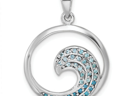 Sterling Silver Rhodium-Plated Polished CZ Wave Pendant