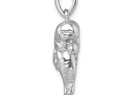 Sterling Silver Rhodium-Plated Antiqued Swimming Turtles Rectangle Pendant
