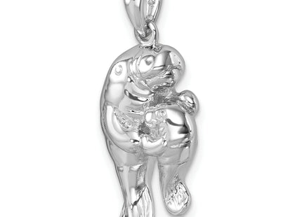 Sterling Silver Rhodium-Plated Antiqued Swimming Turtles Rectangle Pendant