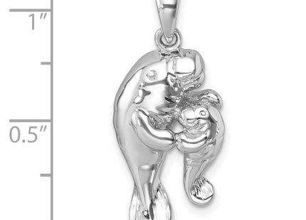 Sterling Silver Rhodium-Plated Antiqued Swimming Turtles Rectangle Pendant