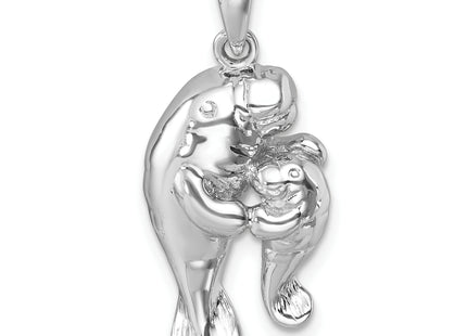 Sterling Silver Rhodium-Plated Antiqued Swimming Turtles Rectangle Pendant