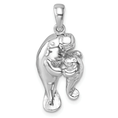 Sterling Silver Rhodium-Plated Antiqued Swimming Turtles Rectangle Pendant