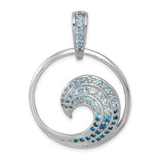 Sterling Silver Rhodium-Plated Polished CZ Wave Pendant (Style PLP-214)