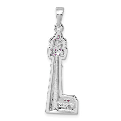 Sterling Silver Rhodium-Plated Polished CZ Cape May Lighthouse Pendant