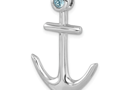 Sterling Silver Rhodium-Plated Polished Crystal Anchor Chain Slide (Style PLP-465)