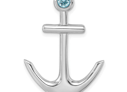 Sterling Silver Rhodium-Plated Polished Crystal Anchor Chain Slide (Style PLP-465)