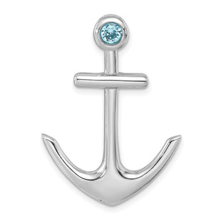 Sterling Silver Rhodium-Plated Polished Crystal Anchor Chain Slide (Style PLP-465)