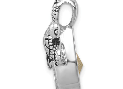 Sterling Silver Rhodium-Plated Antiqued Crystal Hatching Turtle Pendant (Style PLP-527)