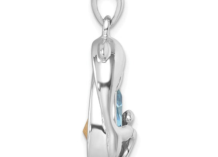 Sterling Silver Rhodium-plated Polished Crystal Dolphin Pendant (Style PLP-763)