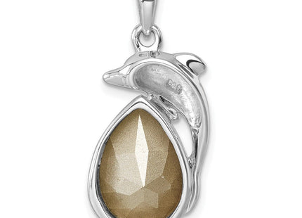 Sterling Silver Rhodium-plated Polished Crystal Dolphin Pendant (Style PLP-763)