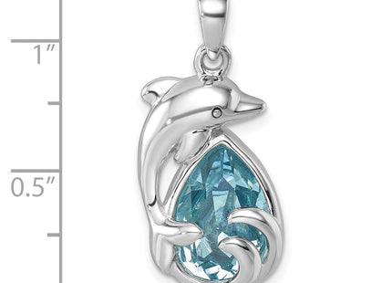 Sterling Silver Rhodium-plated Polished Crystal Dolphin Pendant (Style PLP-763)