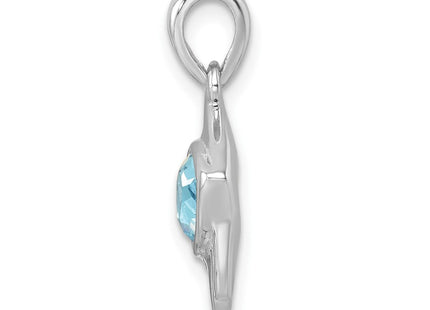 Sterling Silver Rhodium-plated Polished Crystal Angel Fish Pendant (Style PLP-811)