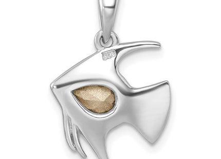 Sterling Silver Rhodium-plated Polished Crystal Angel Fish Pendant (Style PLP-811)