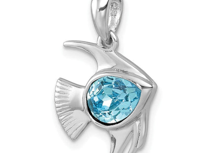 Sterling Silver Rhodium-plated Polished Crystal Angel Fish Pendant (Style PLP-811)