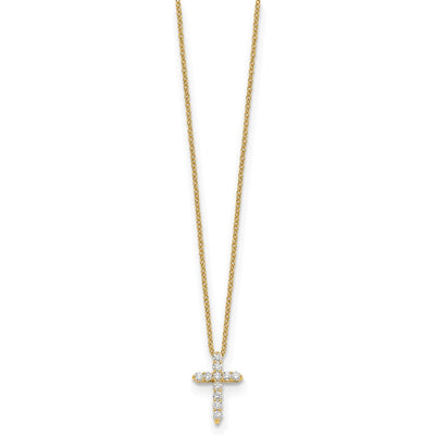 14K Polished 1/4 carat Diamond Cross Pendant Necklace