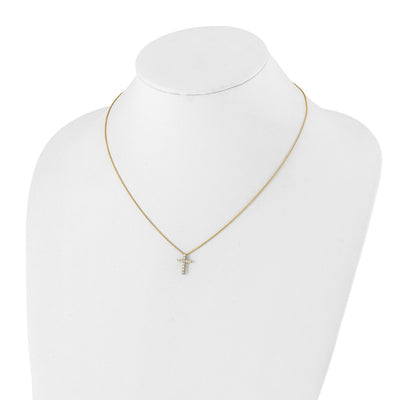 14K Polished 1/4 carat Diamond Cross Pendant Necklace