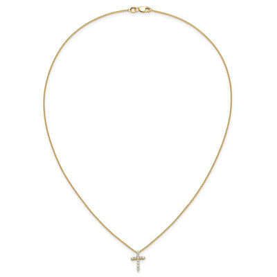 14K Polished 1/4 carat Diamond Cross Pendant Necklace