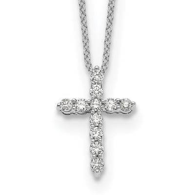 14K White Gold 1/3 carat Diamond Cross Pendant Necklace
