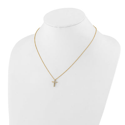 14K Polished 1/3 carat Diamond Cross Pendant Necklace