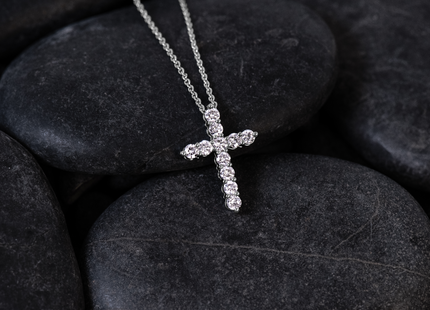 14k White Gold 1/2 carat Diamond Cross Pendant Necklace