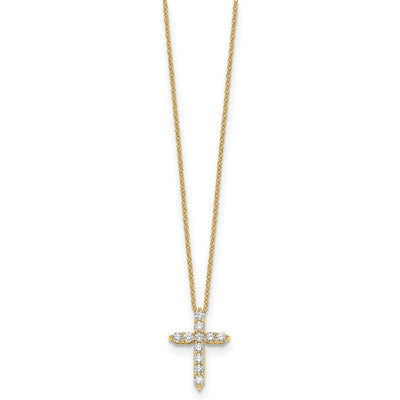 14K Polished 1/2 carat Diamond Cross Pendant Necklace