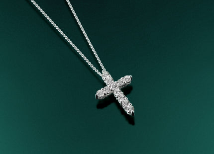 14k White Gold 1 carat Diamond Cross Pendant Necklace