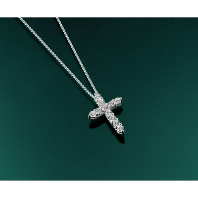 14K White Gold 1 carat Diamond Cross Pendant Necklace