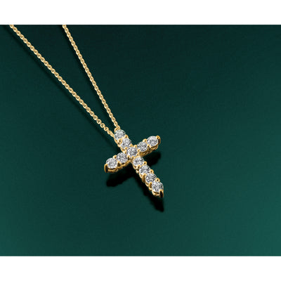 14K Polished 1 carat Diamond Cross Pendant Necklace