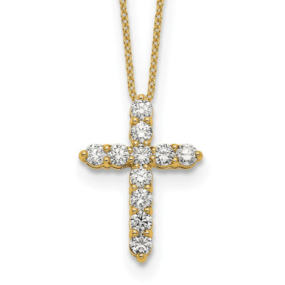 14K Polished 1 carat Diamond Cross Pendant Necklace