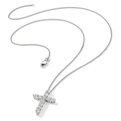 14K White Gold 1.5 carat Diamond Cross Pendant Necklace