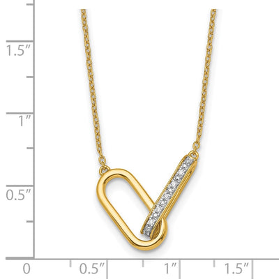 14K Polished 1/15 carat Diamond Interlocked Paperclip Links Necklace