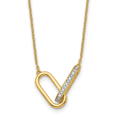 14K Polished 1/15 carat Diamond Interlocked Paperclip Links Necklace