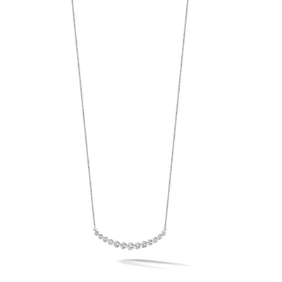 14K White Gold 3/4 carat Diamond Bezel-set Curved Bar Necklace