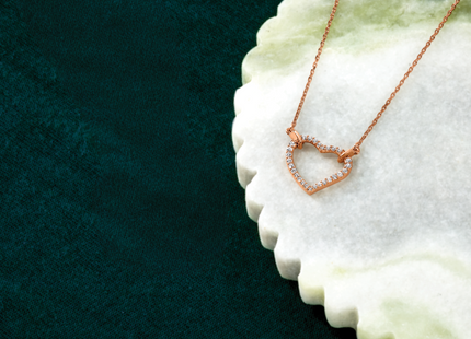 14k Rose Gold Polished 1/5 carat Diamond Heart Necklace
