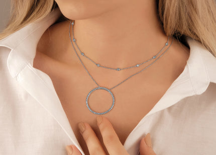 14k White Gold Complete 1/3 carat Bezel-set Diamond and Cable Chain 16-Station Necklace