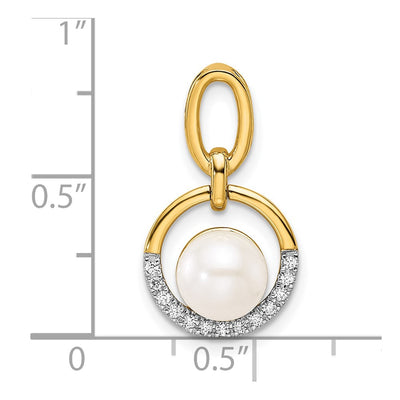 14K Polished 1/15 carat Diamond and White Freshwater Cultured Pearl Open Circle Pendant