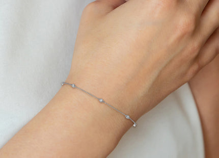 14k White Gold Complete 1/8 carat Bezel-set Diamond and Cable Chain 7-Station Anklet