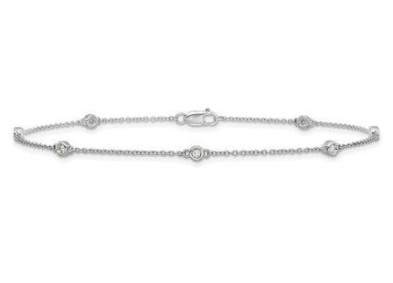 14k White Gold Bezel-Set Diamond Cable Chain Anklet with Multiple Stations (Style PM1009-012-WA-9)