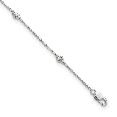 14K White Gold Complete 1/8 carat Bezel-set Diamond and Cable Chain 7-Station Anklet