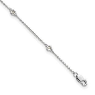 14k White Gold Bezel-Set Diamond Cable Chain Anklet with Multiple Stations (Style PM1009-012-WA-9)