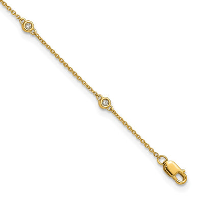 14K Complete 1/8 carat Bezel-set Diamond and Cable Chain 7-Station Anklet
