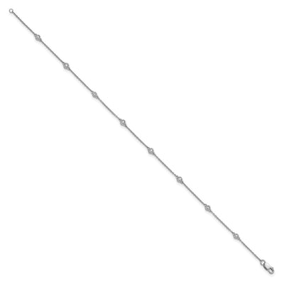 14K White Gold Complete 1/8 carat Bezel-set Diamond and Cable Chain 8-Station Anklet