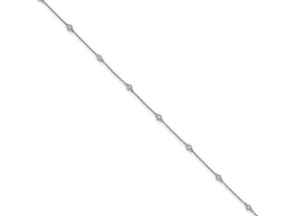 14k White Gold Bezel-Set Diamond Cable Chain Anklet with Multiple Stations (Style PM1010-013-WA-9)