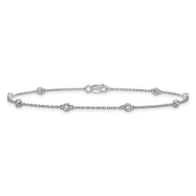 14K White Gold Complete 1/8 carat Bezel-set Diamond and Cable Chain 8-Station Anklet