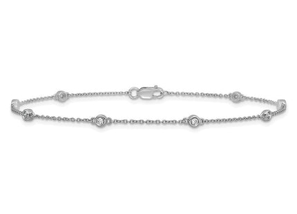 14k White Gold Bezel-Set Diamond Cable Chain Anklet with Multiple Stations (Style PM1010-013-WA-9)