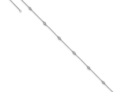 14k White Gold Bezel-Set Diamond Cable Chain Anklet with Multiple Stations (Style PM1010-013-WA-9)
