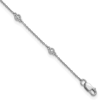 14K White Gold Complete 1/8 carat Bezel-set Diamond and Cable Chain 8-Station Anklet