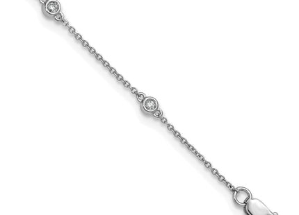 14k White Gold Bezel-Set Diamond Cable Chain Anklet with Multiple Stations (Style PM1010-013-WA-9)