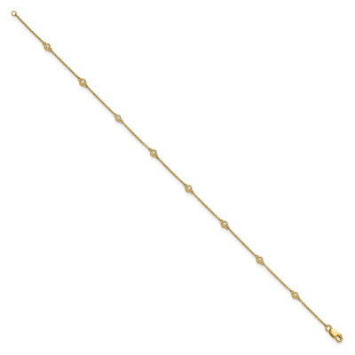 14K Complete 1/8 carat Bezel-set Diamond and Cable Chain 8-Station Anklet